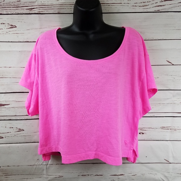 PINK Victoria's Secret Tops - VS PINK Crop Tee in Neon Pink